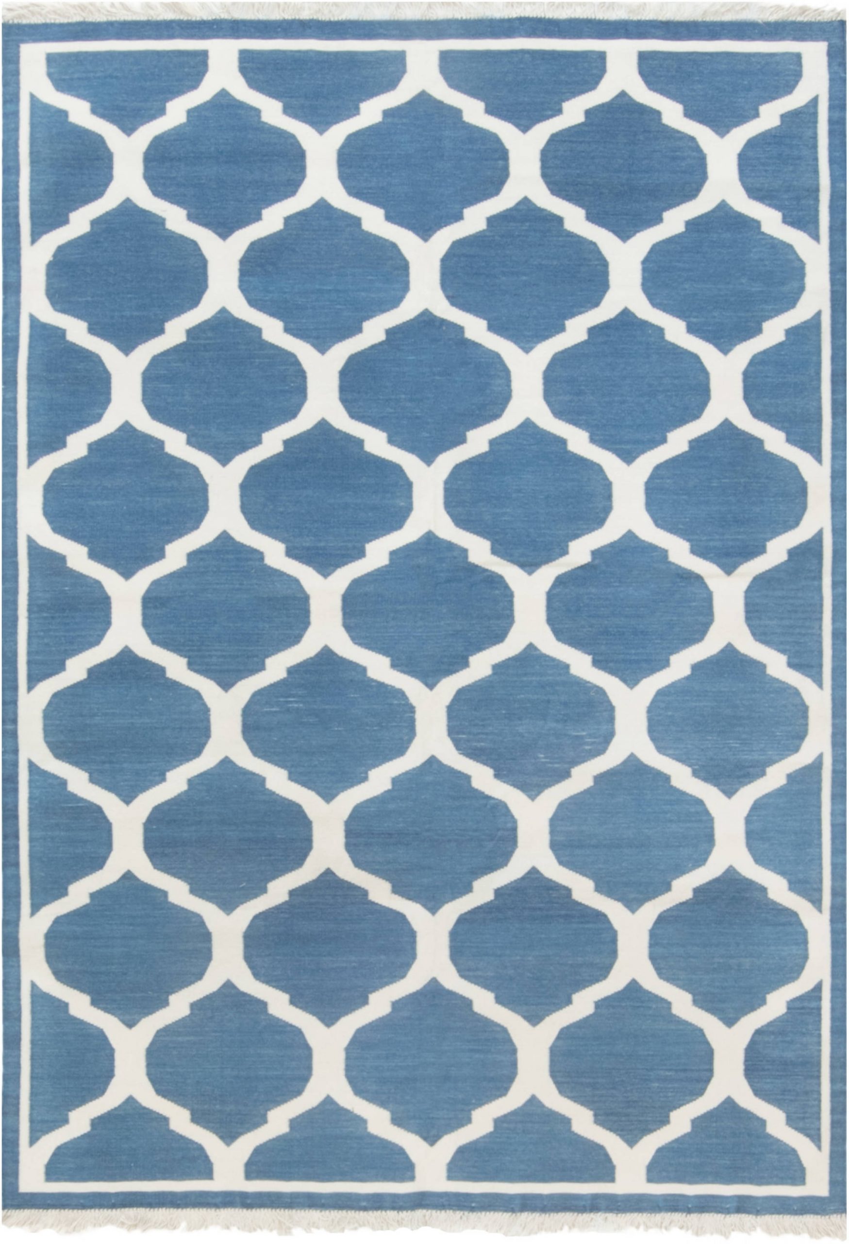 Dhurrie Modern Flatweave Rug In Ivory And Light Blue “Casbah” N12006