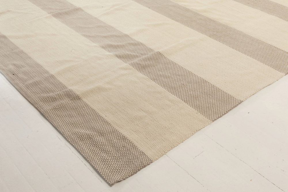 Doris Leslie Blau Collection Oversized Modern Striped Beige, Gray Flat-Weave Rug N12010