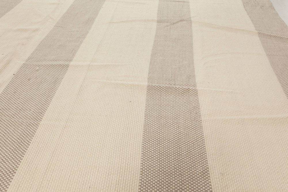 Doris Leslie Blau Collection Oversized Modern Striped Beige, Gray Flat-Weave Rug N12010