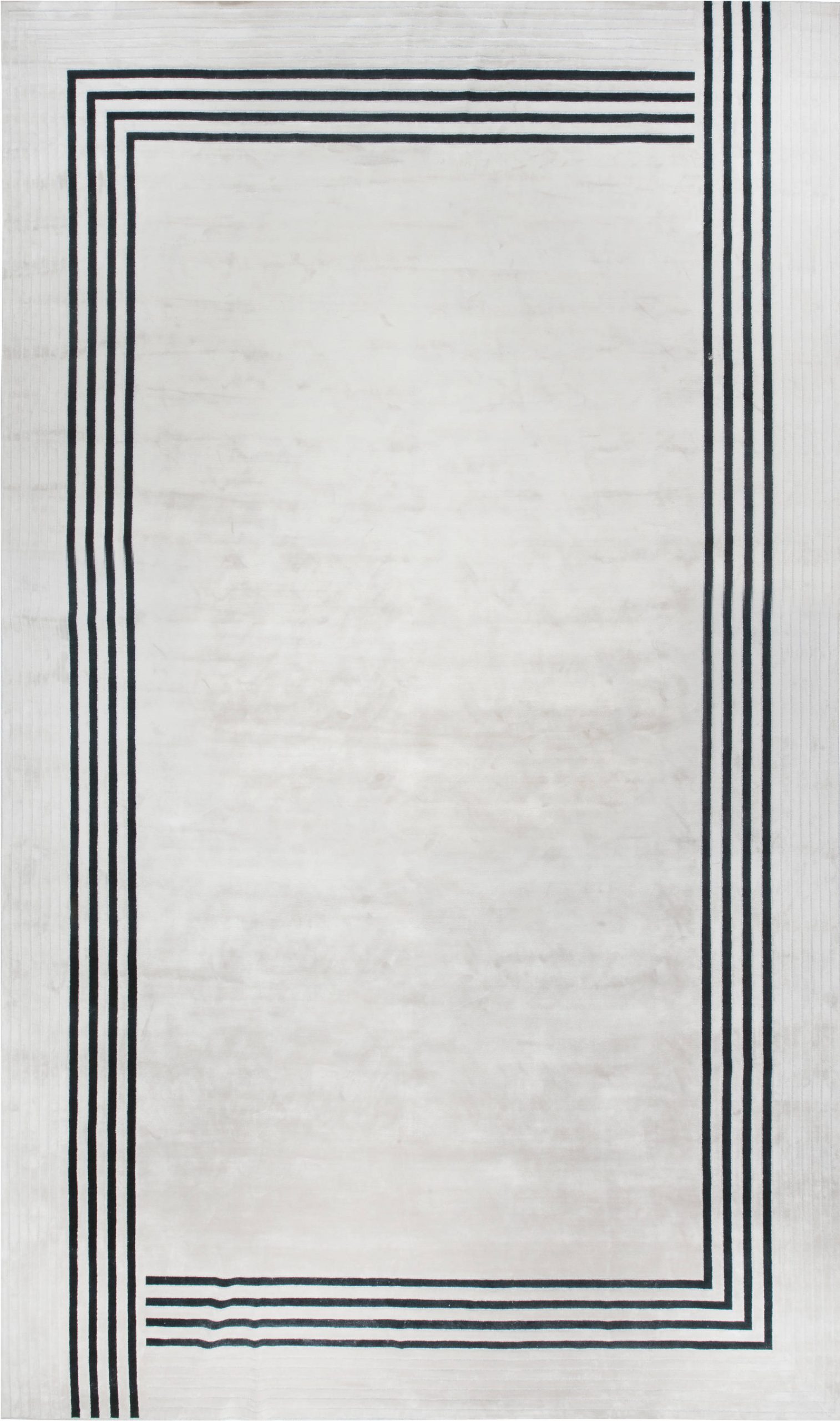 “Frise” Designed By Carlos David Studio Modern Art Deco Geometric Light Gray Hand-Knotted Oversized Wool & Silk Rug N11985