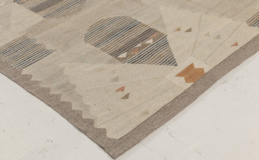 Modern Swedish Design Off-White, Brown and Light Gray Rug N11980