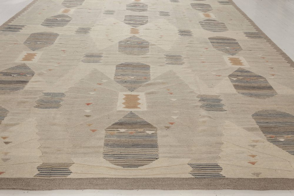 Modern Swedish Design Off-White, Brown and Light Gray Rug N11980