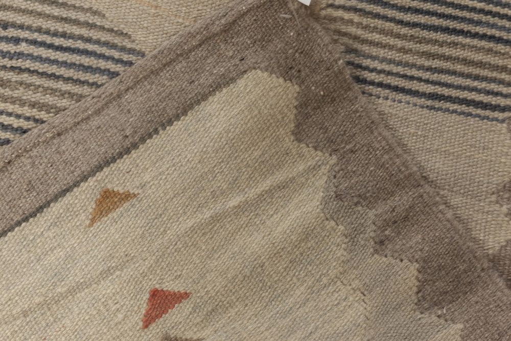 Modern Swedish Design Off-White, Brown and Light Gray Rug N11980