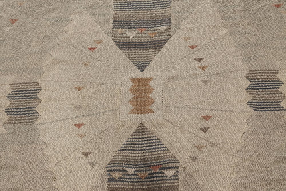 Modern Swedish Design Off-White, Brown and Light Gray Rug N11980