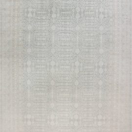 Oversized Geometric-Inspired Handmade Wool Rug With Circular Medallions In Light Gray Warm Tan “Dewdrop” N12011