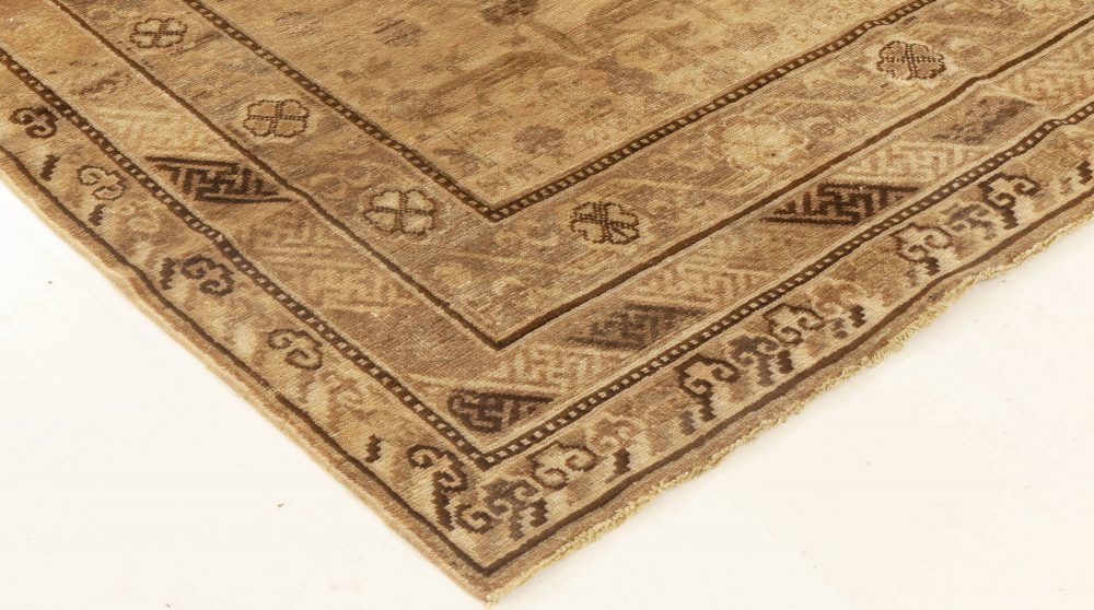 Midcentury Samarkand Handmade Wool Rug in Chocolate Brown and Beige BB6976