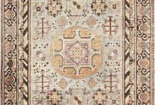 Midcentury Samarkand Blue, Brown, <mark class='searchwp-highlight'>Orange</mark> and Purple Handmade Wool Rug BB6975