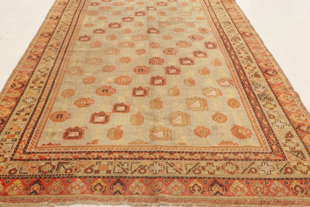 Midcentury Samarkand Handmade Wool Rug in Brown, Green, Orange BB6974