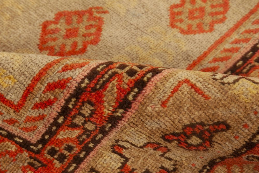 Midcentury Samarkand Handmade Wool Rug in Brown, Green, Orange BB6974