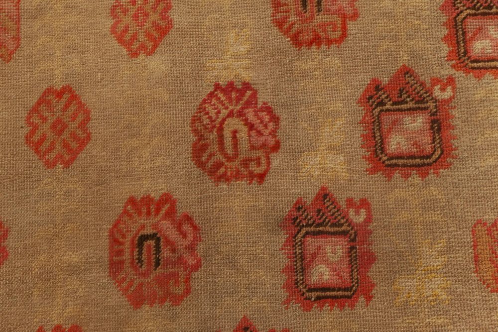 Midcentury Samarkand Handmade Wool Rug in Brown, Green, Orange BB6974
