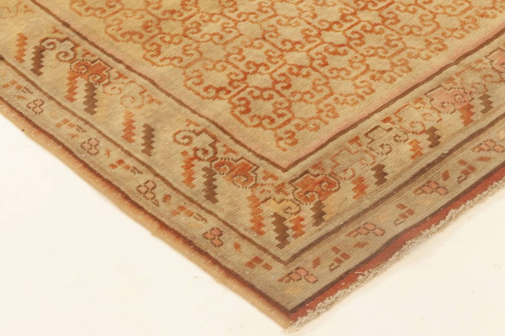 Midcentury Samarkand Handmade Wool Rug in Sandy Beige, Orange and Brown BB6978