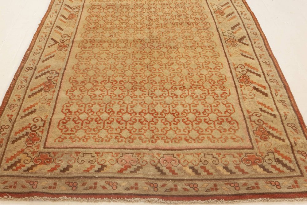 Midcentury Samarkand Handmade Wool Rug in Sandy Beige, Orange and Brown BB6978
