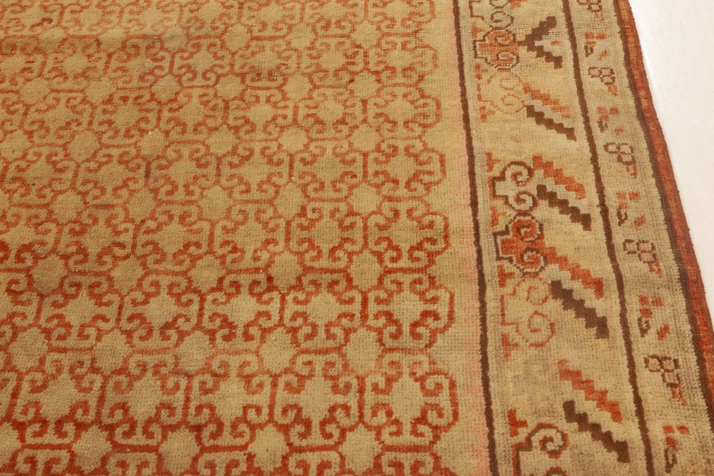 Midcentury Samarkand Handmade Wool Rug in Sandy Beige, Orange and Brown BB6978