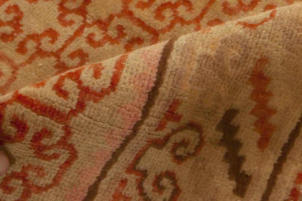 Midcentury Samarkand Handmade Wool Rug in Sandy Beige, Orange and Brown BB6978