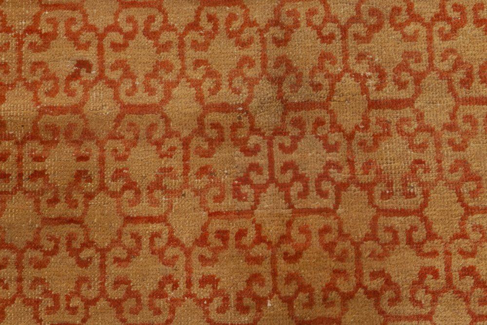 Midcentury Samarkand Handmade Wool Rug in Sandy Beige, Orange and Brown BB6978