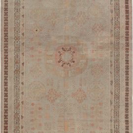 Vintage Samarkand Floral Cream Beige Hand-Knotted Wool Rug BB6969