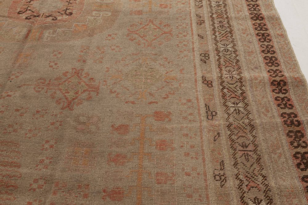 Midcentury Samarkand Handmade Wool Rug in Beige, Brown and Orange BB6969