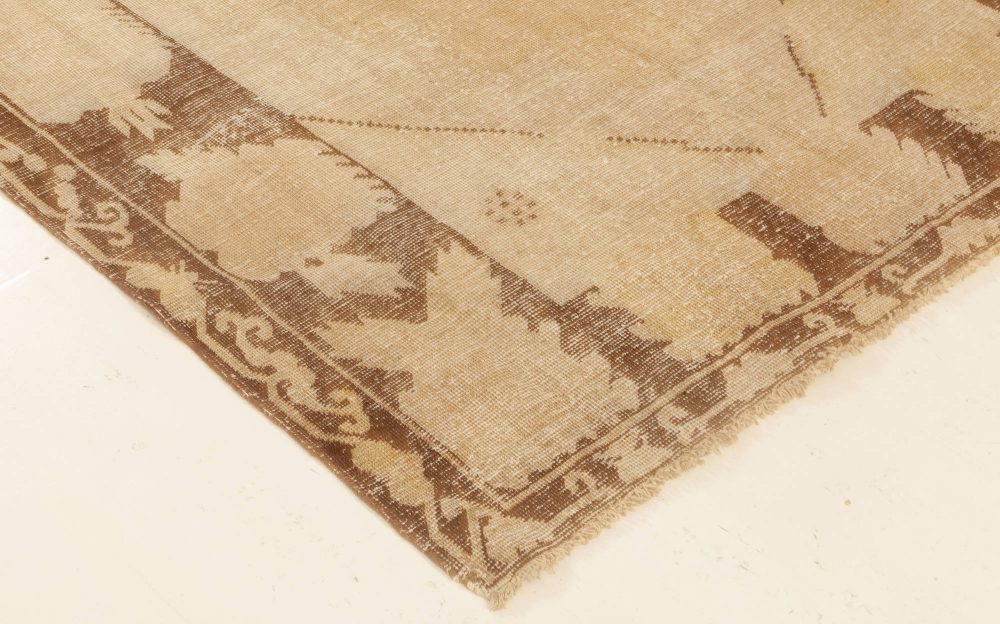 Midcentury Samarkand Beige and Brown Handwoven Wool Rug BB6979