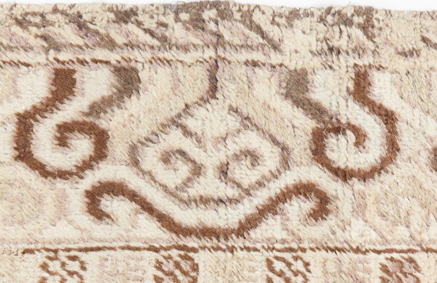 Midcentury Samarkand Beige and Brown Handwoven Wool Rug BB6996