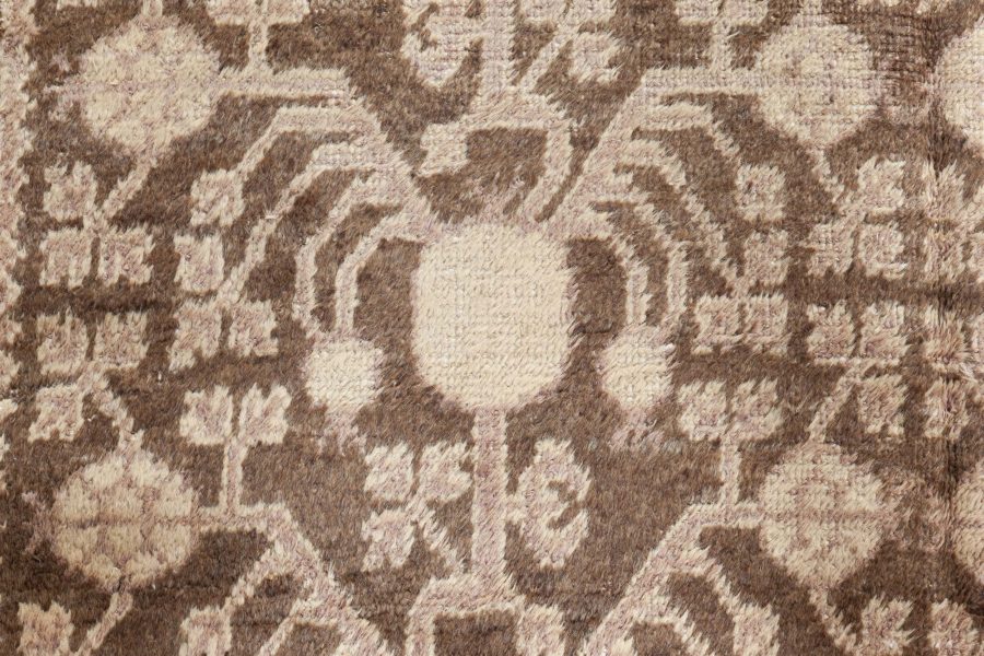 Midcentury Samarkand Beige and Brown Handwoven Wool Rug BB6996