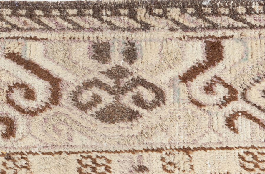 Midcentury Samarkand Beige and Brown Handwoven Wool Rug BB6996
