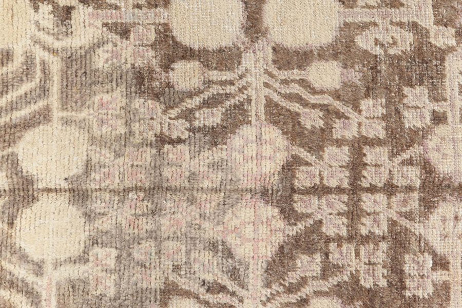 Midcentury Samarkand Beige and Brown Handwoven Wool Rug BB6996