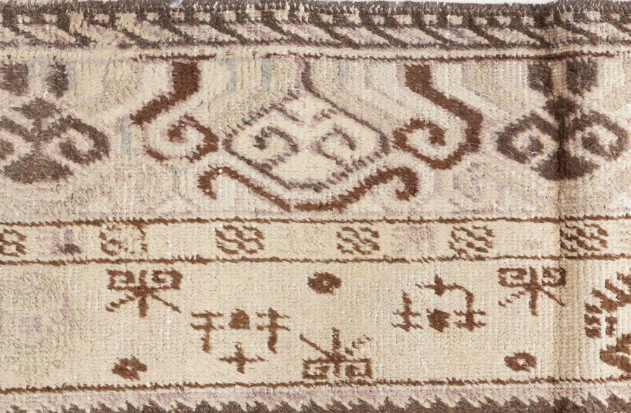 Midcentury Samarkand Beige and Brown Handwoven Wool Rug BB6996