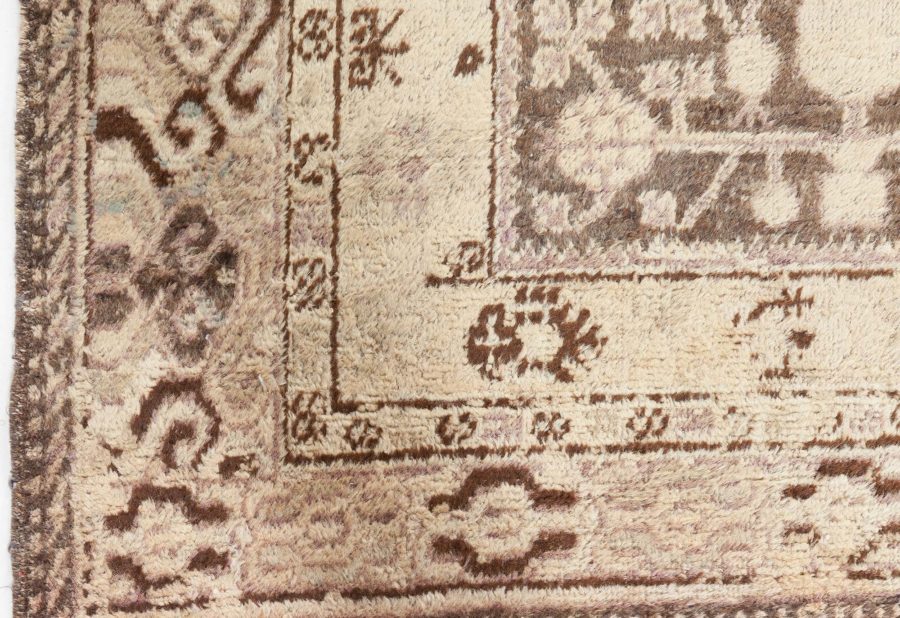 Midcentury Samarkand Beige and Brown Handwoven Wool Rug BB6996