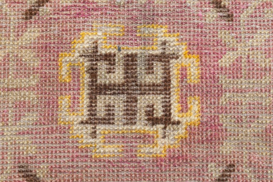 Midcentury Samarkand Purple and Brown Hand Knotted Wool Rug BB6997