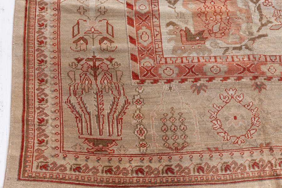 Early 20th Century Turkish Oushak Pink, Red, Beige and Gray Handmade Rug BB7013