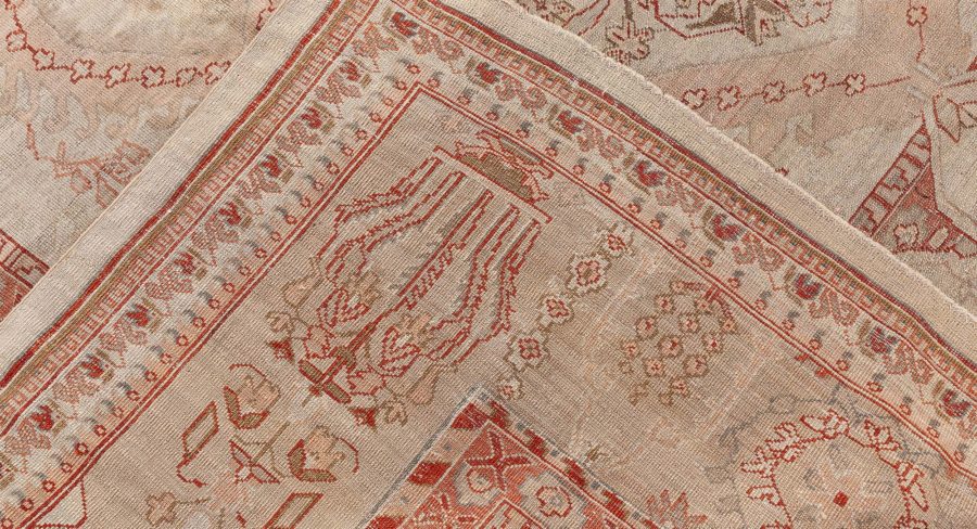 Early 20th Century Turkish Oushak Pink, Red, Beige and Gray Handmade Rug BB7013