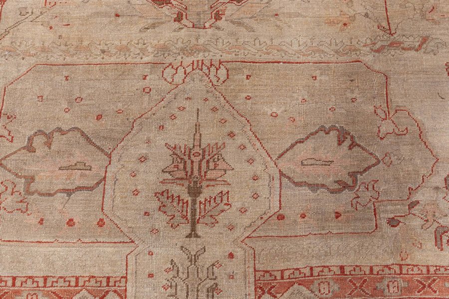 Early 20th Century Turkish Oushak Pink, Red, Beige and Gray Handmade Rug BB7013