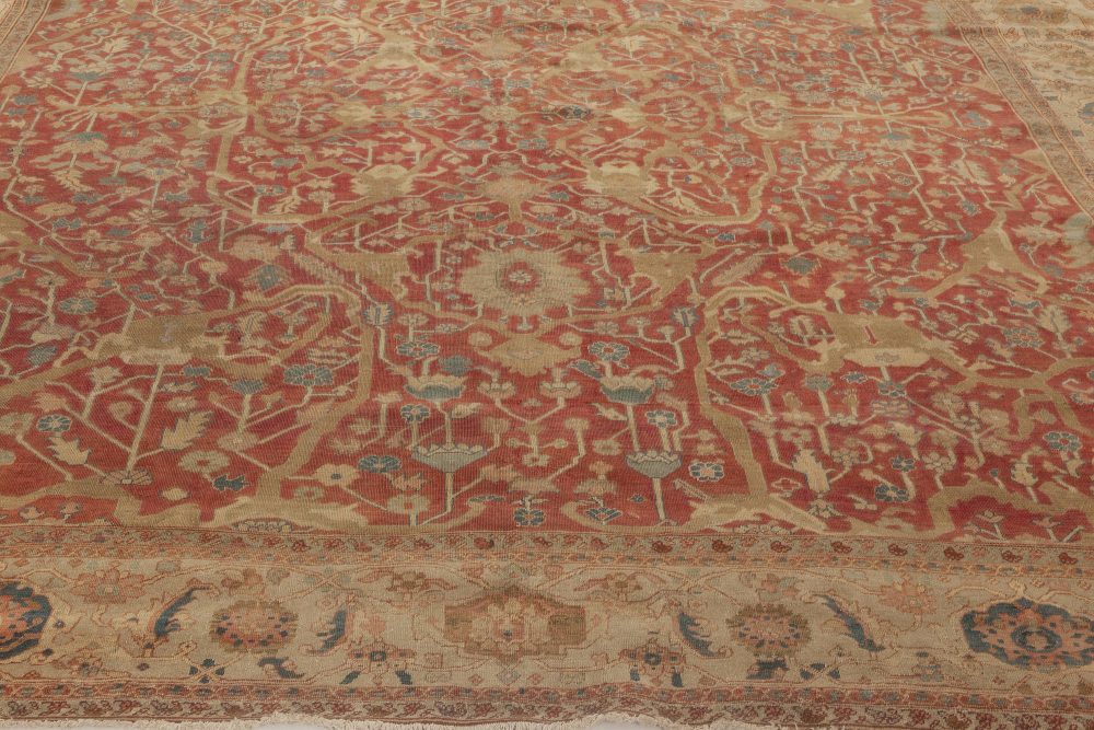 Antique Persian Serapi Deep Red, Brown, Blue and Beige Wool Rug BB7011