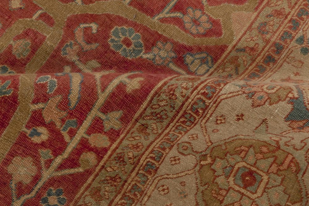 Antique Persian Serapi Deep Red, Brown, Blue and Beige Wool Rug BB7011