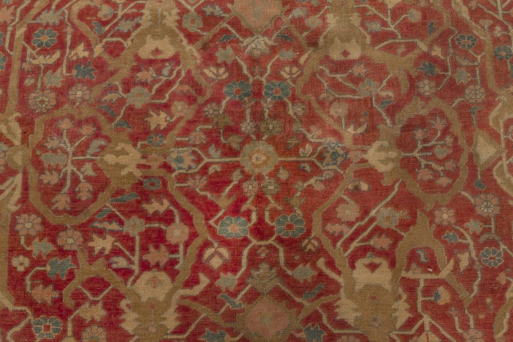 Antique Persian Serapi Deep Red, Brown, Blue and Beige Wool Rug BB7011