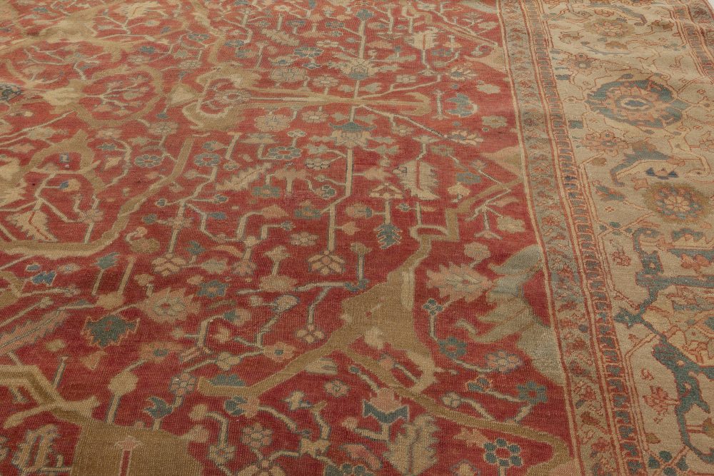 Antique Persian Serapi Deep Red, Brown, Blue and Beige Wool Rug BB7011