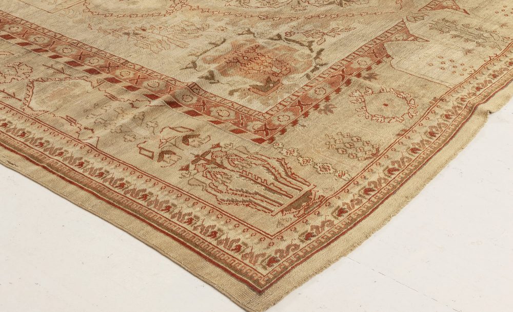 Early 20th Century Turkish Oushak Pink, Red, Beige and Gray Handmade Rug BB7013