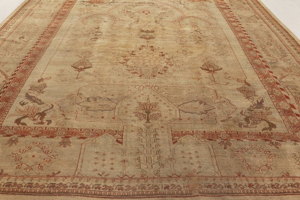 Early 20th Century Turkish Oushak Pink, Red, Beige and Gray Handmade Rug BB7013