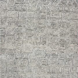 Contemporary Art Deco Geometric Ivory With Charcoal Hand-Knotted Wool Carpet “Quagmire” N12031