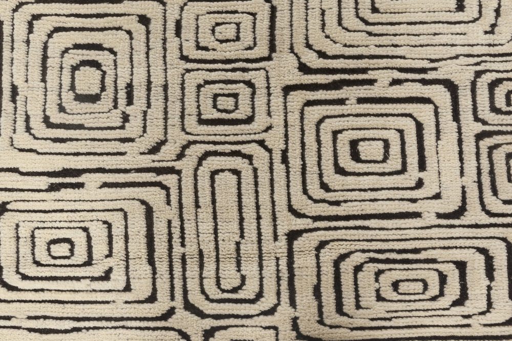 Doris Leslie Blau Collection Modern Quagmire Black and White Geometric Wool Rug N12031