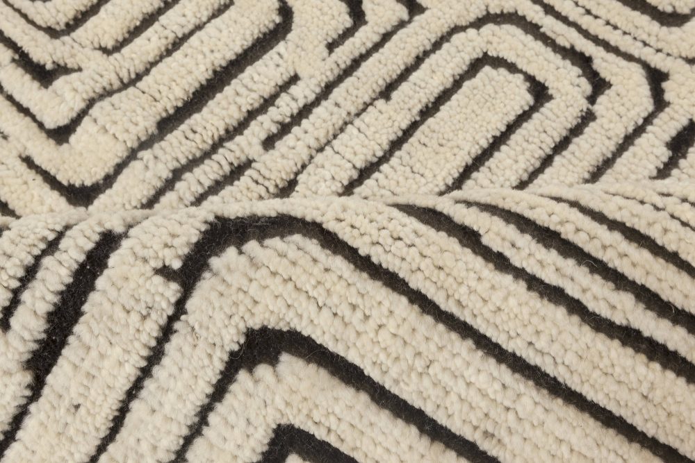 Doris Leslie Blau Collection Modern Quagmire Black and White Geometric Wool Rug N12031