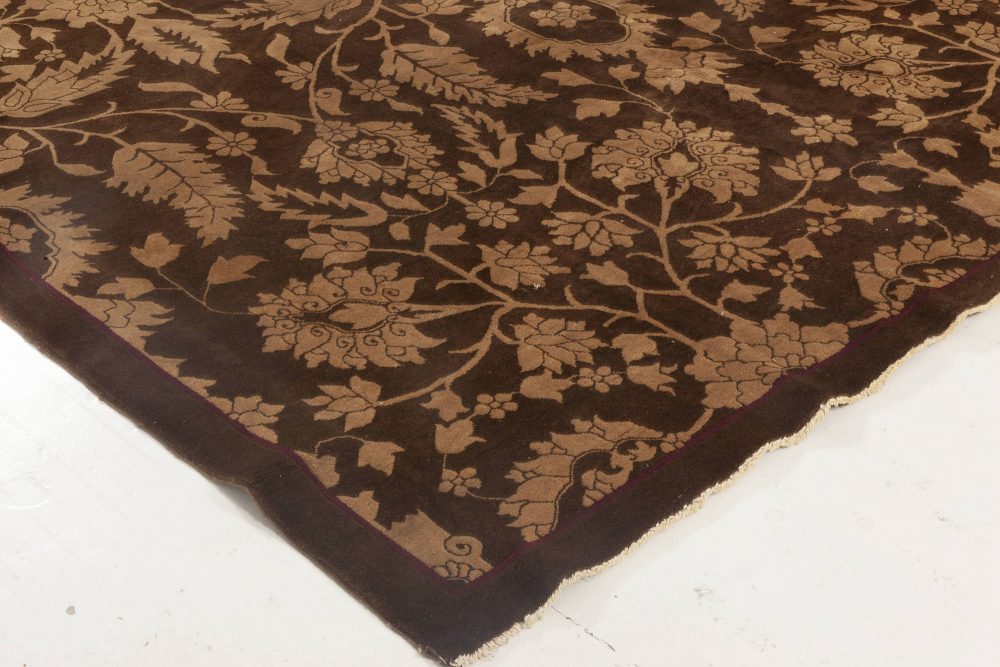Mid-20th Century Chinese Floral Brown and Beige Handmade Wool Rug BB6945