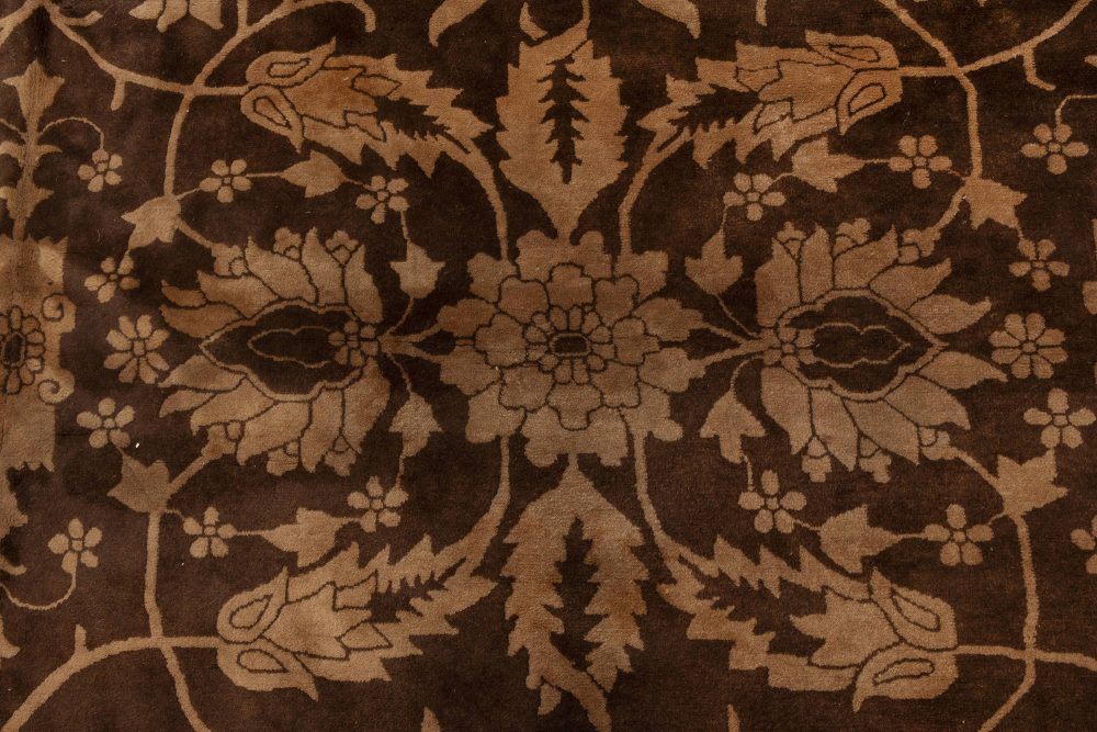Mid-20th Century Chinese Floral Brown and Beige Handmade Wool Rug BB6945
