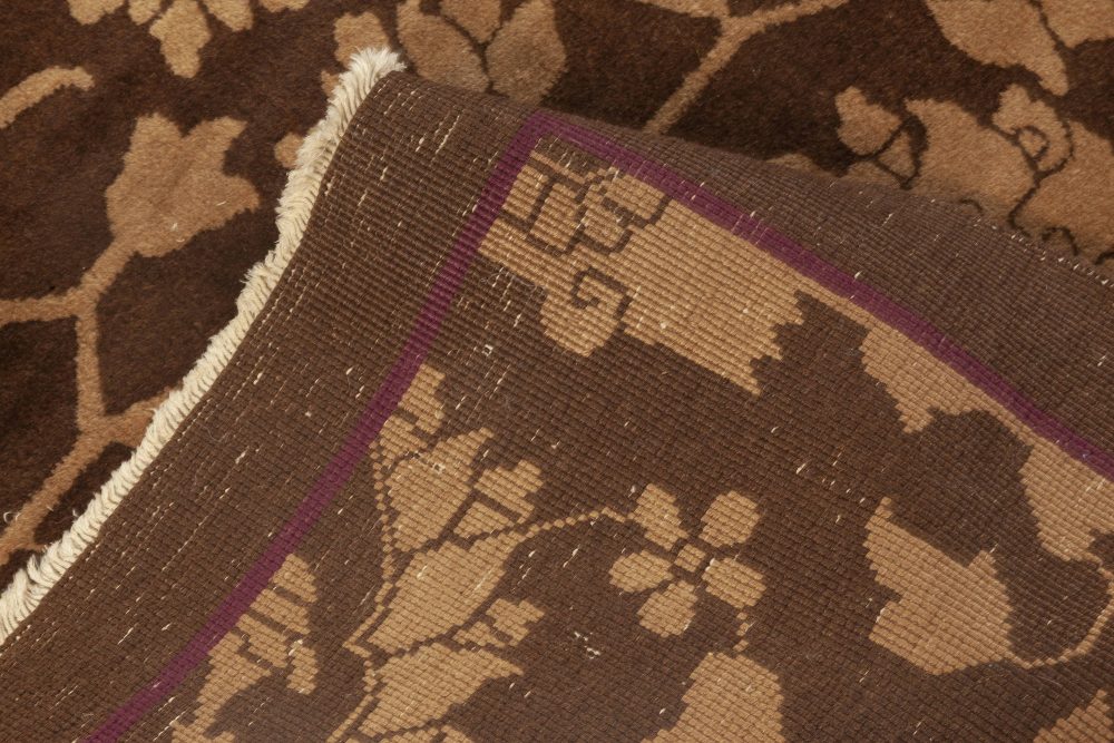 Mid-20th Century Chinese Floral Brown and Beige Handmade Wool Rug BB6945