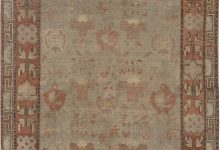 Mid-20th century Samarkand Green and <mark class='searchwp-highlight'>Orange</mark> Handmade Wool Rug BB6998