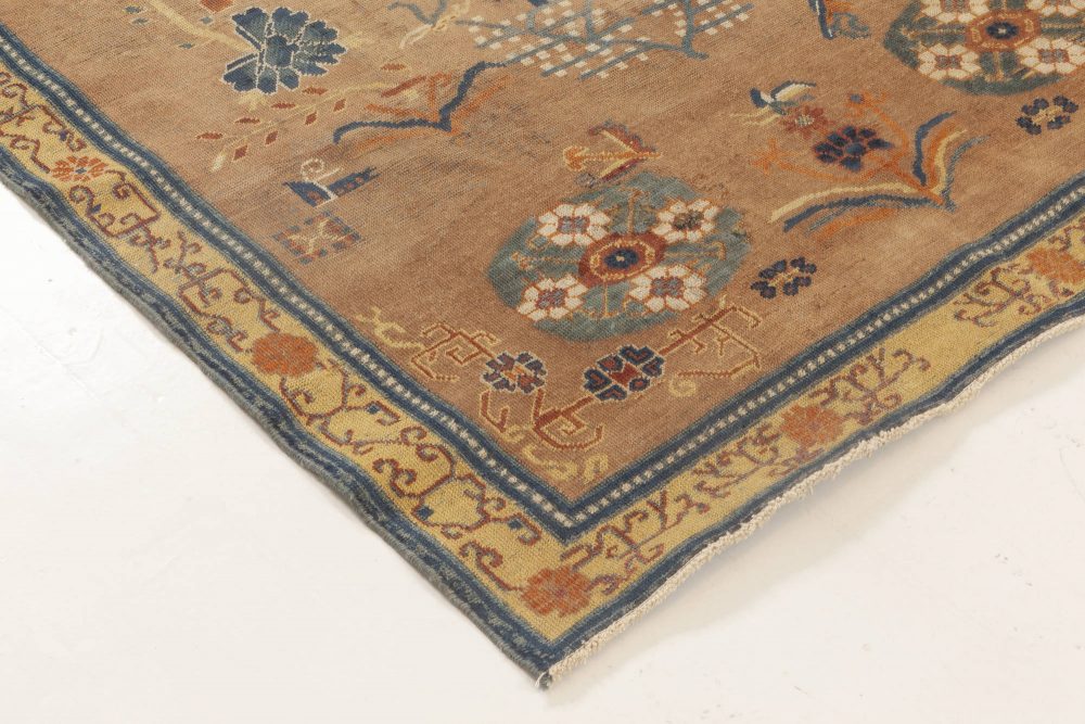 Midcentury Samarkand Brown and Blue Handwoven Wool Rug BB6970