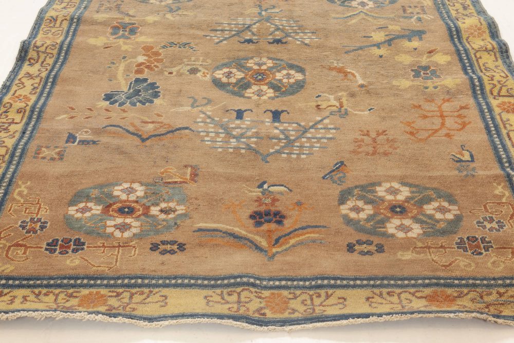 Midcentury Samarkand Brown and Blue Handwoven Wool Rug BB6970