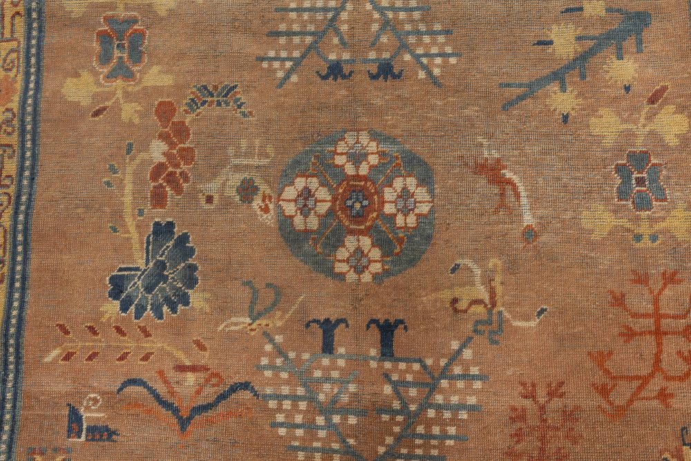 Midcentury Samarkand Brown and Blue Handwoven Wool Rug BB6970