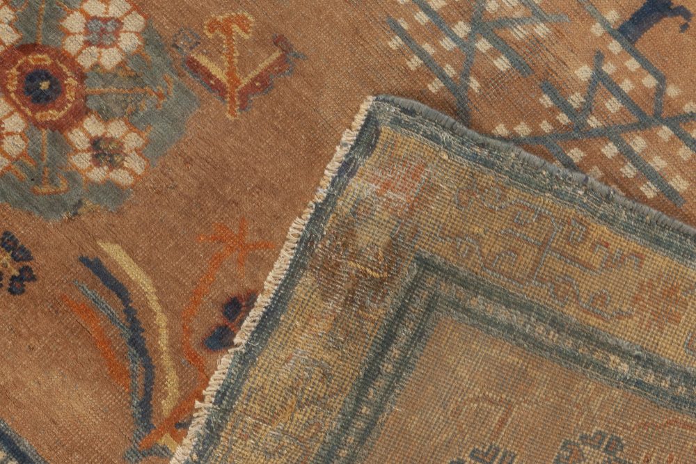 Midcentury Samarkand Brown and Blue Handwoven Wool Rug BB6970