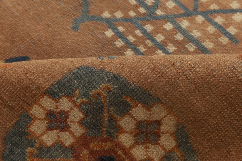 Midcentury Samarkand Brown and Blue Handwoven Wool Rug BB6970